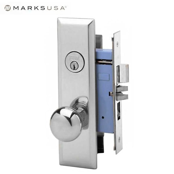 Marks 7NY10A MORTISE KNOB LOCKSET YORKER - ENTRANCE - 1-1/4 X 8 - SATIN CHROME - RIGHT HAND MRK-7NY10A-26D-RH - main